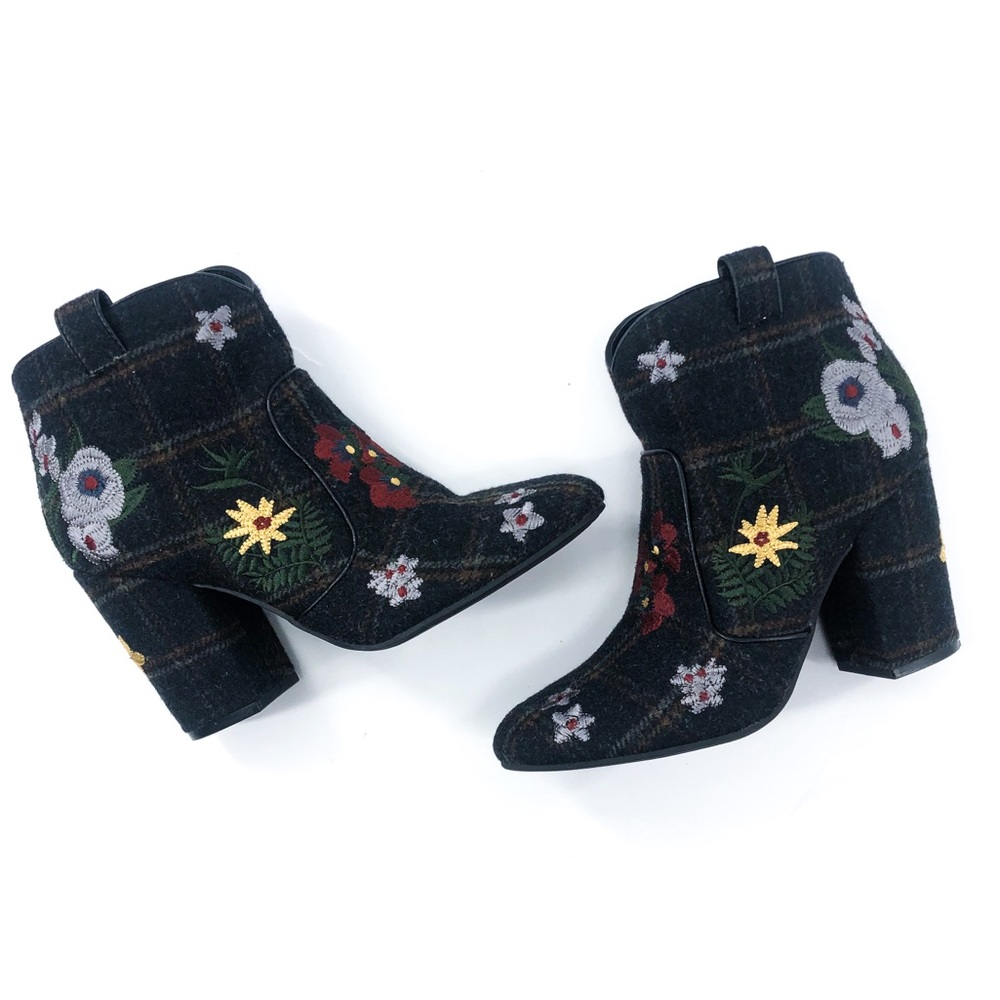 Indigo Road Floral Plaid Wool Embroidered Booties